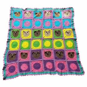 Handmade Crochet Teddy Bear Granny Square Baby Nursery Afghan Blanket 45x45